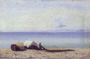 Fisker Pa Stranden Med Sine Net Og Bade by Guglielmo Ciardi