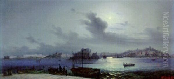 Valetta Harbour, Malta, By Moonlight - view 1