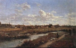 La Guardianella Delle Oche Lungo Il Sile by Guglielmo Ciardi