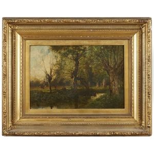 Figures In A Wooded Landscape by Eugene Ciceri