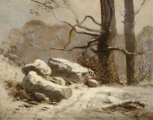 Sous Bois Enneiges En Foret De Fontainebleau by Eugene Ciceri