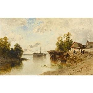 Les Lavandieres Au Bord De La Riviere by Eugene Ciceri