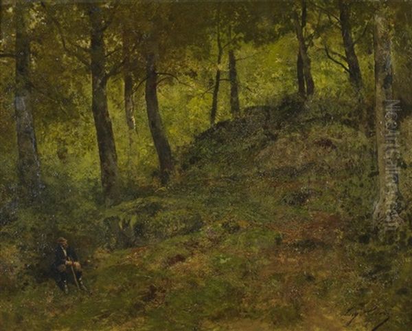 Peintre Dans La Foret De Fontainebleau - view 1