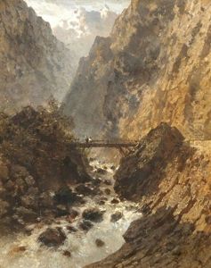 Gebirgslandschaft Mit Wildbach, Brucke Und Personenstaffage by Eugene Ciceri
