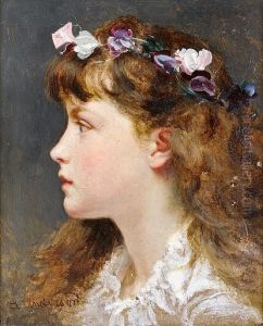 A Young Girl With A Garland Of Flowers In Herhair