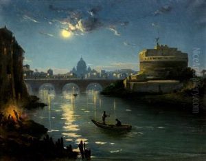 View Of Rome At Night by Henryk Cieszkowski