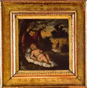 El Nino Cristo Dormido En Un Paisaje Fluvial by Jose De Cieza