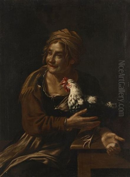 Femme Tenant Un Coq - view 1