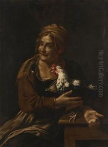 Femme Tenant Un Coq