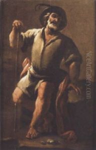 A Peasant, Holding A Staff, Seated On A Rock