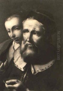 Vecchio Con Moneta Fa L'elemosina Ad Una Giovane Mendicante by Antonio Cifrondi