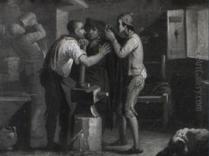Scene In A Blacksmith's Forge by Antonio Cifrondi
