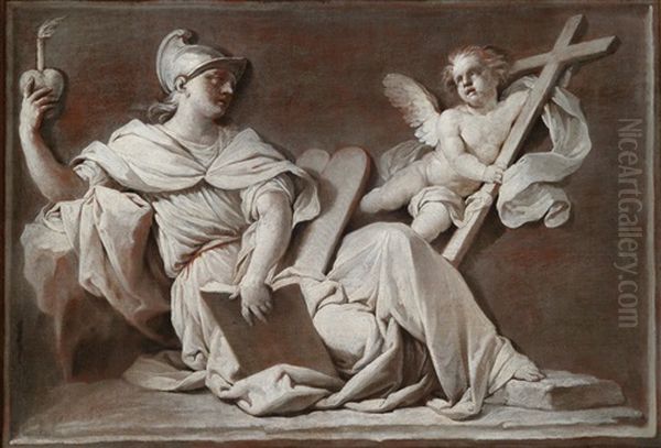 Die Personifikationen Von Fides Und Spes Mit Begleitenden Putti (pair) - view 1