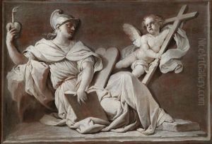 Die Personifikationen Von Fides Und Spes Mit Begleitenden Putti (pair) by Carlo Cignani