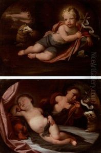 Saint Jean Baptiste Enfant (+ L'enfant Jesus Dormant Veille Par Saint Jean Baptiste; Pair) by Felice Cignani