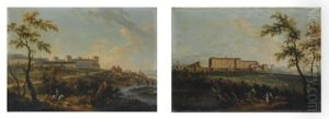 Veduta Del Castello Di Mirafiori Dalla Parte Di Stupinigi Con Parata Militare (+ Veduta Del Castello Reale A Moncalieri Con Viandanti; 2 Works)