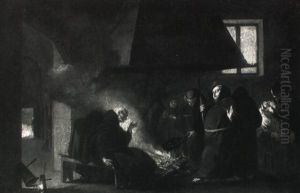 Monks Playing Billiards And Taking Refreshments In A Colonaded Room Monks In A Kitchen by Felice (Fra) Cignaroli