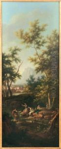 Paesaggio Con Contadini Che Pescano by Vittorio Amadeo Cignaroli