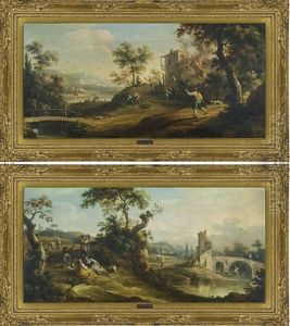 Paesaggio Con L'incendio Di Una Casa (+ Paesaggio Con Riposo Di Mietitori; Pair) by Vittorio Amadeo Cignaroli