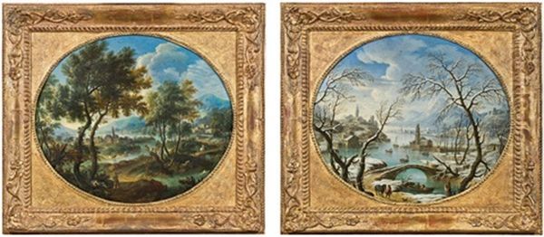 Pendants - Sommerliche Fluslandschaft Und Winterliche Fluslandschaft (pair) - view 1