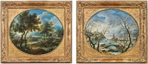 Pendants - Sommerliche Fluslandschaft Und Winterliche Fluslandschaft (pair) by Vittorio Amadeo Cignaroli