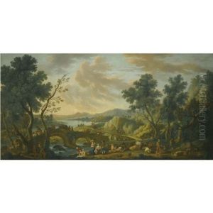 A Rocky Landscape With Peasants And Their Herd Beside The River by Vittorio Amadeo Cignaroli