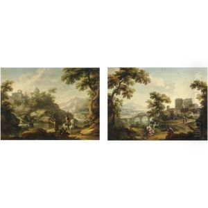 Paesaggio Con Cavaliere Su Cavallo Bianco Presso Un Fiume (+ Paesaggio Con Rovine Antiche E Una Dama; Pair) by Vittorio Amadeo Cignaroli