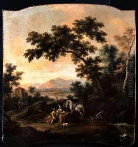 Paesaggio Fluviale Con Donna Elegante E Contadini by Vittorio Amadeo Cignaroli