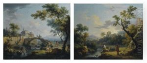 Paesaggio Fluviale Con Ponte E Viandanti (+ Paesaggio Fluviale Con Viandanti; 2 Works) by Vittorio Amadeo Cignaroli