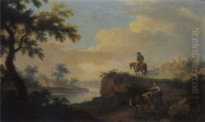 Pastori Ed Armenti In Un Paesaggio Fluviale Con Una Citta Sullo Sfondo by Vittorio Amadeo Cignaroli