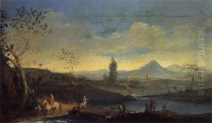 Paesaggio Fluviale Con Pescatori E Viandanti