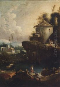 A River Landscape With A Boy Fishing, A Dovecote On A Rise Beyond