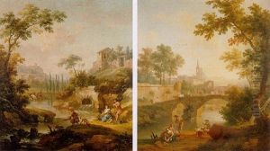 A Landscape With A Boy Fishing And Other Figures By A River, A Weir Beyond A Landscape With A Boy Fishing And Other Figures By A River, A Weir Beyond