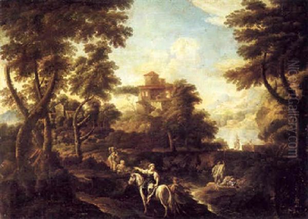 Italianate Landscape With Figures And A Horsewoman By A Stream - view 1