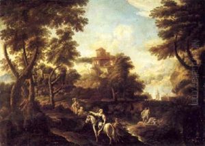 Italianate Landscape With Figures And A Horsewoman By A Stream by Vittorio Amadeo Cignaroli