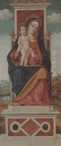 The Madonna And Child Enthroned, A Landscape Beyond by Giovanni Battista Cima da Conegliano