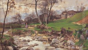 Pascolo Presso Un Paese Montano by Luigi Cima