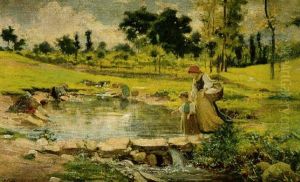 Washerwomen By The River by Luigi Cima