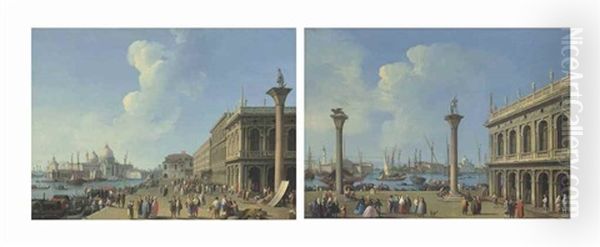 The Piazzetta San Marco, Venice, With The Libreria, The Columns Of Saints Mark And Theodore (+ The Riva Degli Schiavoni, Venice, With Figures Near The Libreria And Column Of Saint Theodore; Pair) - view 1