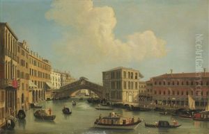 Venice, A View Of The Rialto Bridge, Looking South, With The Palazzo Dei Camerlenghi by Giovanni Battista Cimaroli