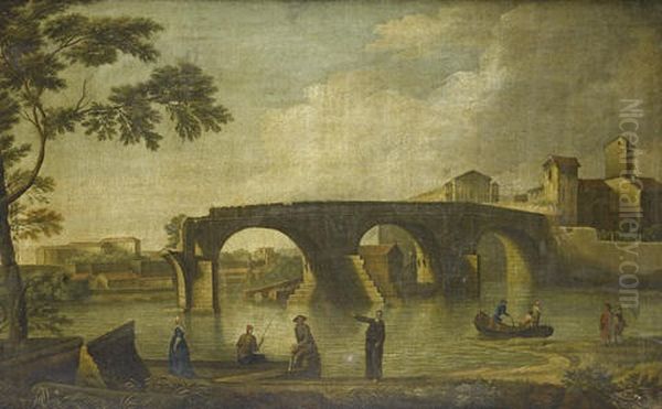 Elegant Figures On A Shore Before The Ponte Rotto On The Tiber - view 1