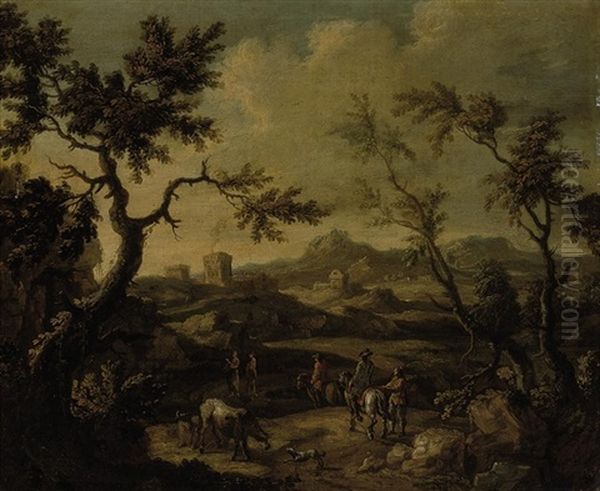 A Wooded Landscape With Travellers Conversing On A Path - view 1