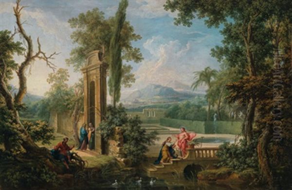 Weite Klassische Landschaft Mit Christus Und Magdalena Sowie Die Begegnung Von Maria Und Elisabeth - view 1
