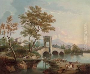 A Landscape With Drovers And Their Cattle Crossing A Bridge