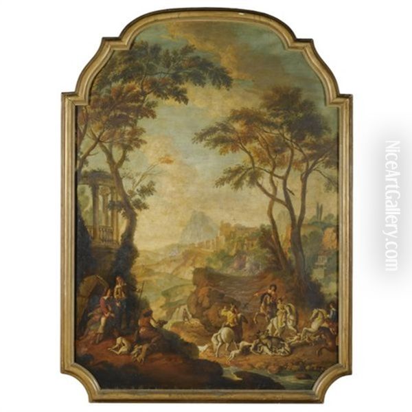 A Wooded River Landscape With A Hunting Party In The Foreground - view 1