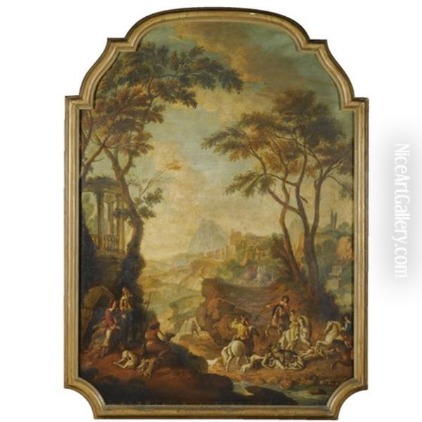 A Wooded River Landscape With A Hunting Party In The Foreground - view 1