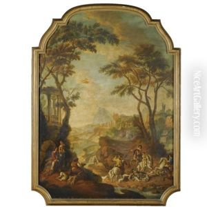 A Wooded River Landscape With A Hunting Party In The Foreground