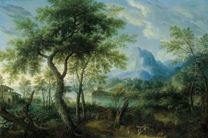 Paesaggio Con Casolari E Figure Sulla Riva Di Un Lago by Giovanni Battista Cimaroli