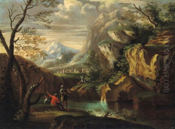 Paesaggio Fluviale Con Figure: Gebirgige Flusslandschaft Mit Figuren - view 1