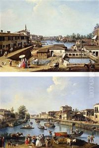 A View Of The Mills At Dolo On The Brenta by Giovanni Battista Cimaroli